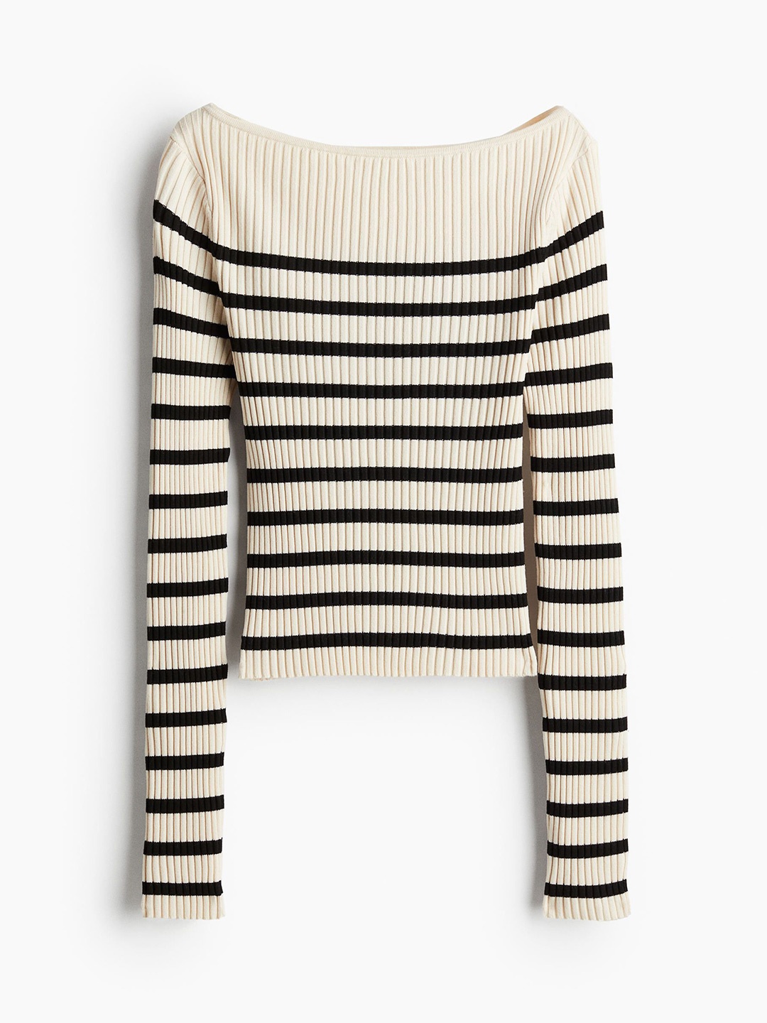 

H&M Women Striped Rib-Knit Boat-Neck Tops, White