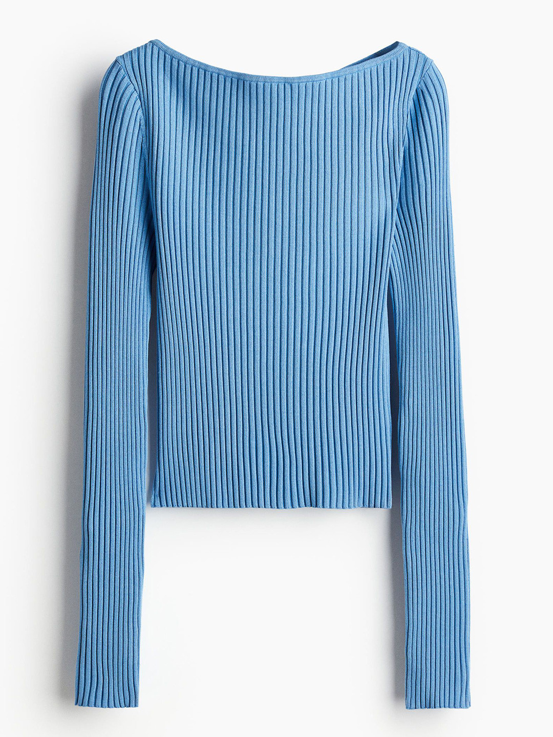 

H&M Rib-Knit Boat-Neck Top, Blue