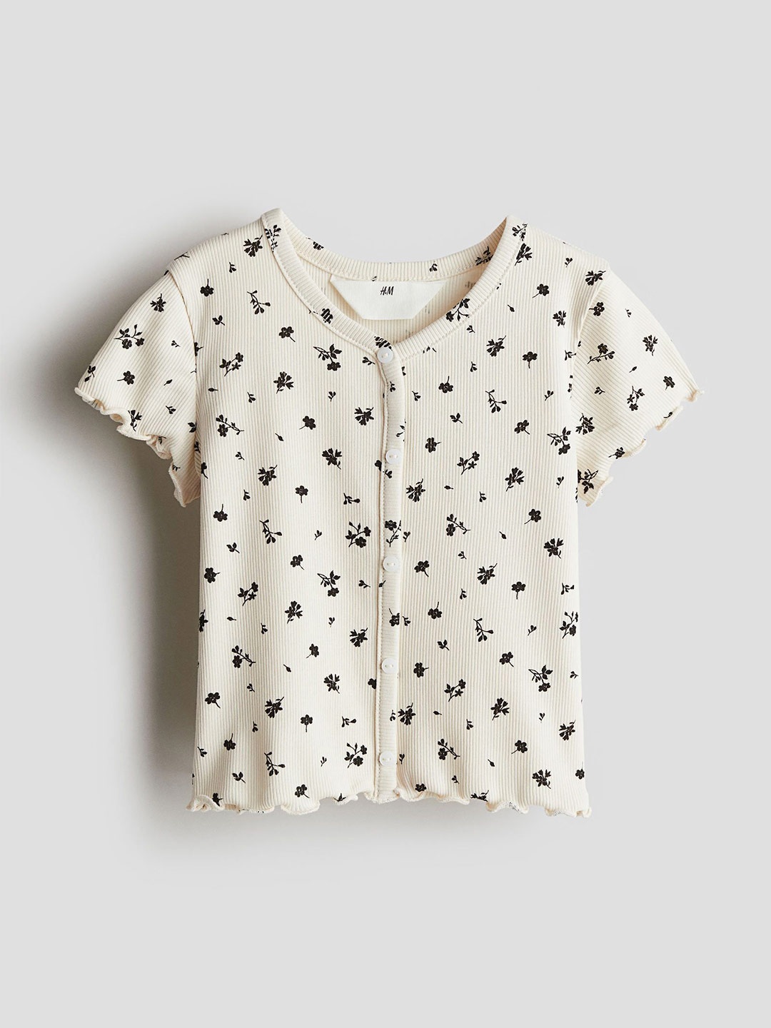 

H&M Girls Printed Ribbed Cotton T-Shirt, Off white