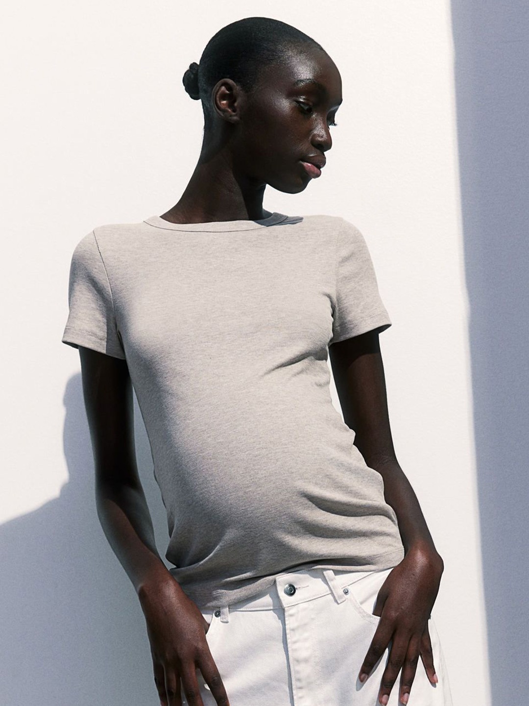 

H&M MAMA Ribbed Top, Beige