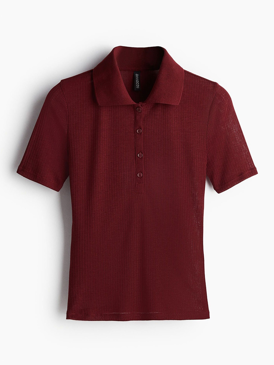 

H&M Women Ribbed Polo Shirt, Red