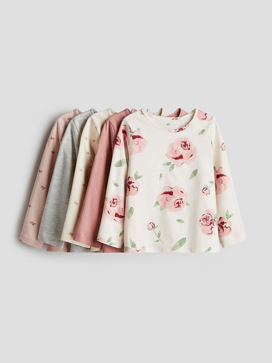 

H&M Girls Pack Of 5 Printed Long-Sleeved Cotton Tops, Pink
