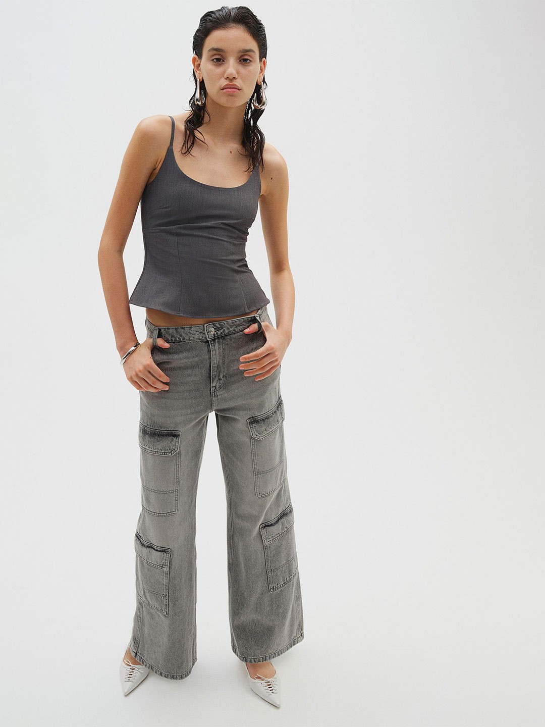 

H&M Corset-Style Strappy Top, Grey