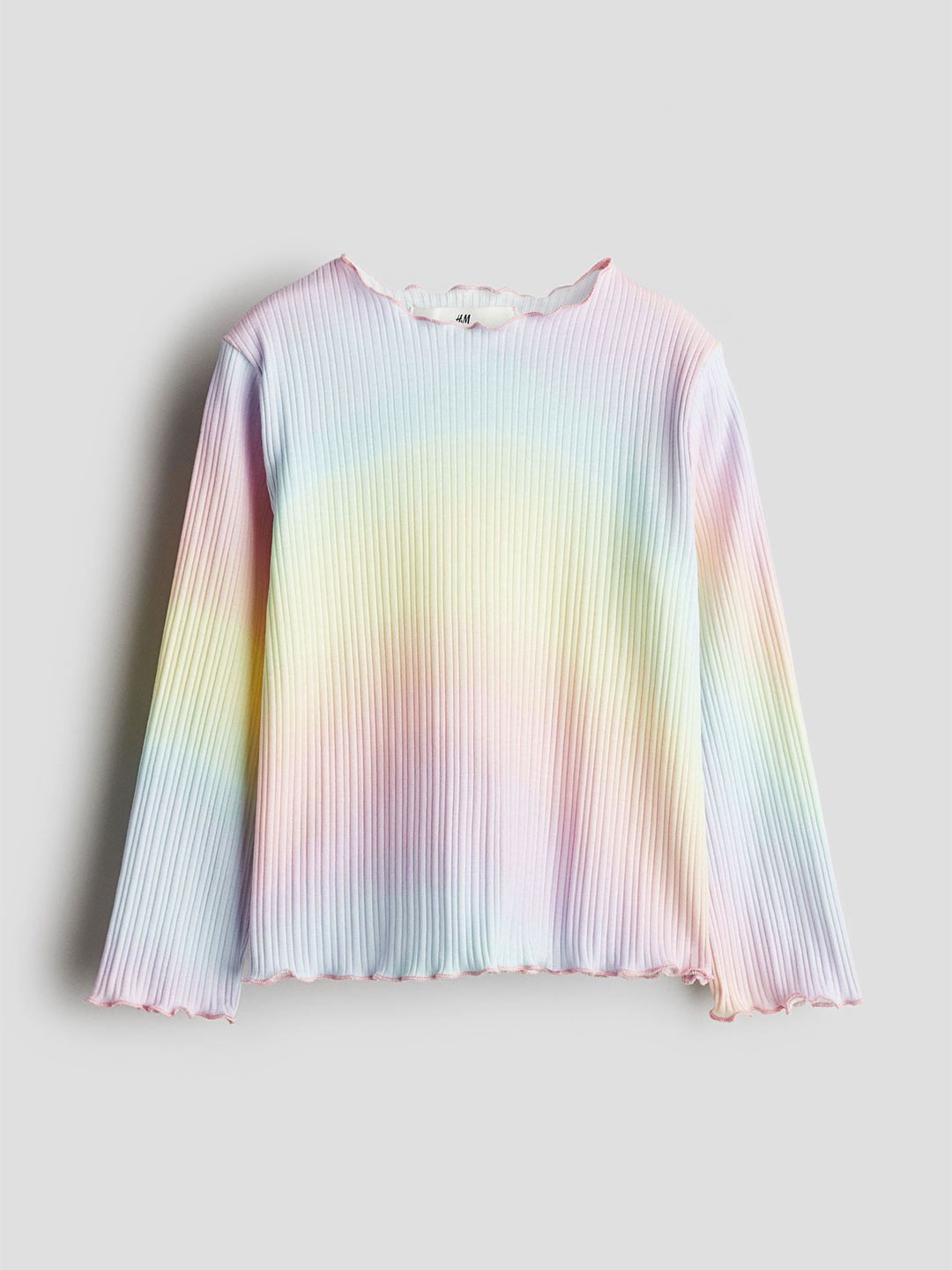 

H&M Girls Overlock-Detail Cotton Top, Pink