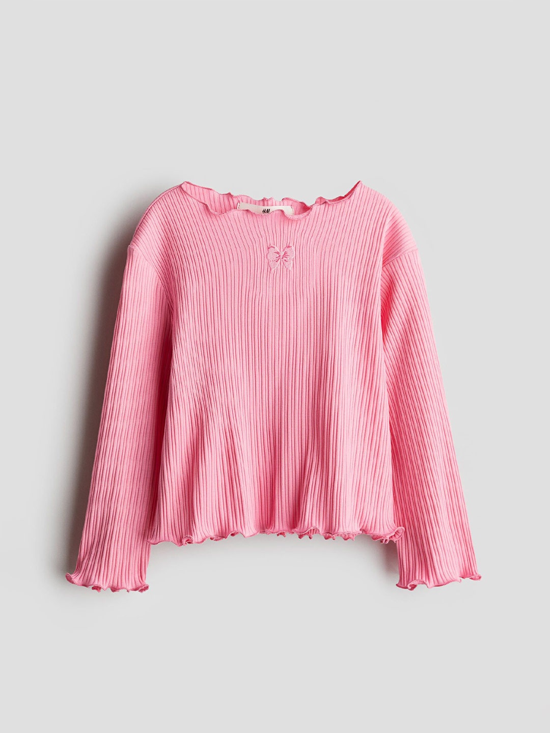 

H&M Girls Overlock-Detail Cotton Top, Pink