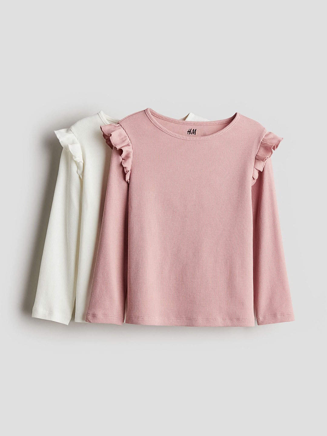 

H&M Girls 2-Pack Ribbed Cotton Tops, Pink