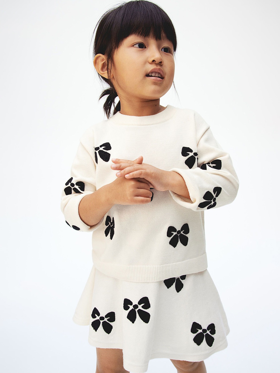 

H&M Girls 2-Piece Fine-Knit Cotton Set, White