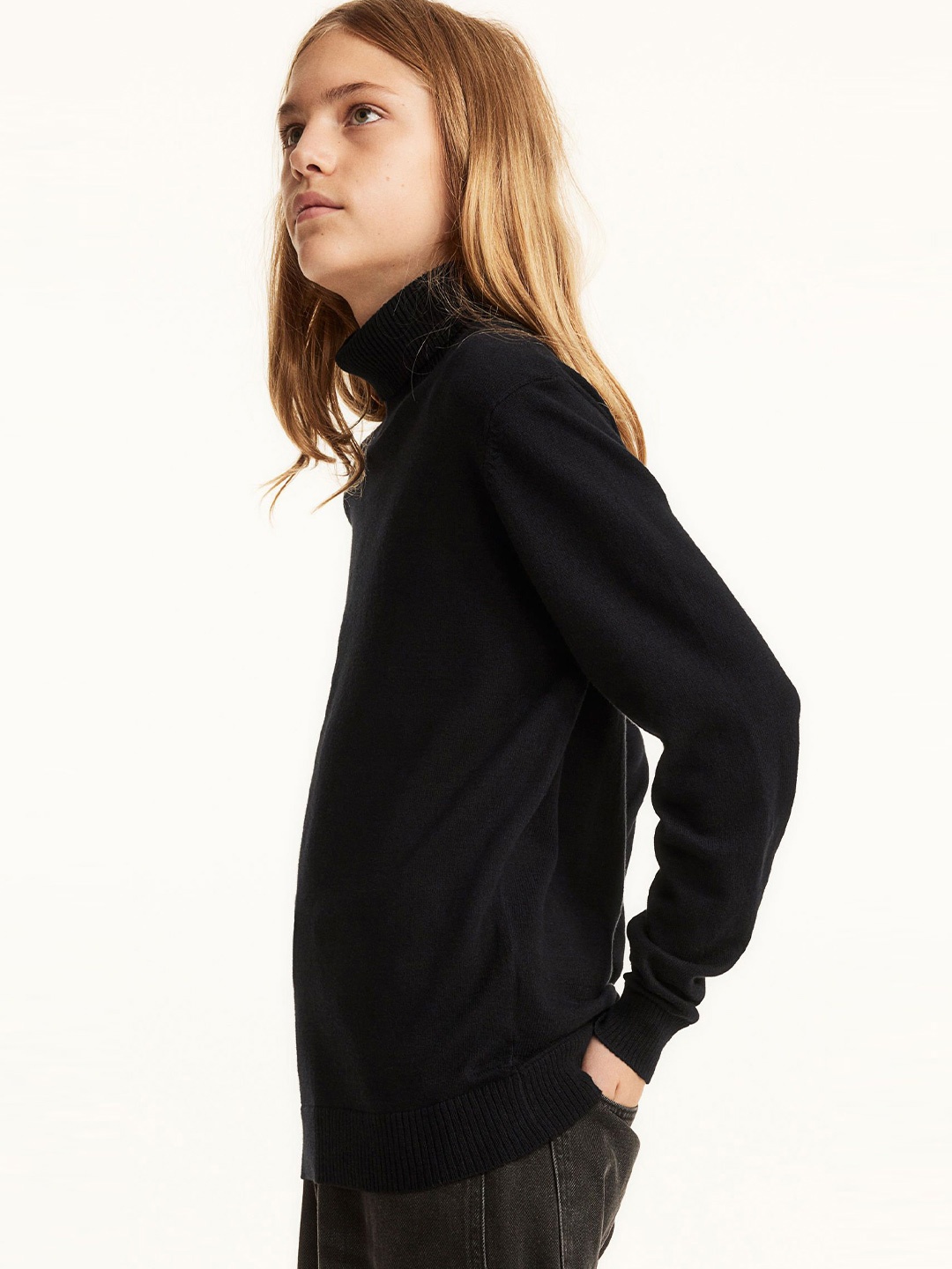 

H&M Boys Cotton Polo-Neck Jumper, Black