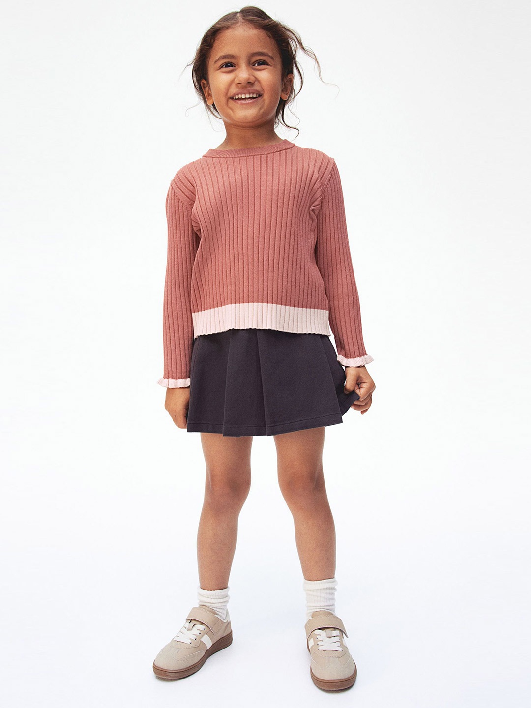 

H&M Girls Rib-Knit Jumper, Brown