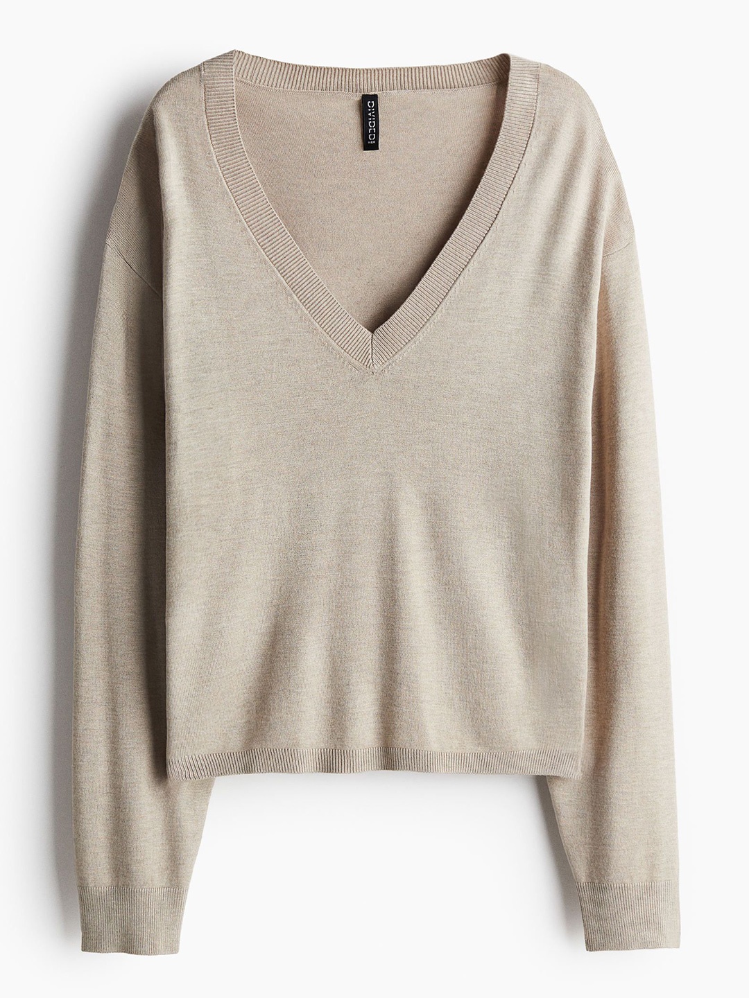 

H&M Women Fine-Knit V-Neck Jumper, Beige