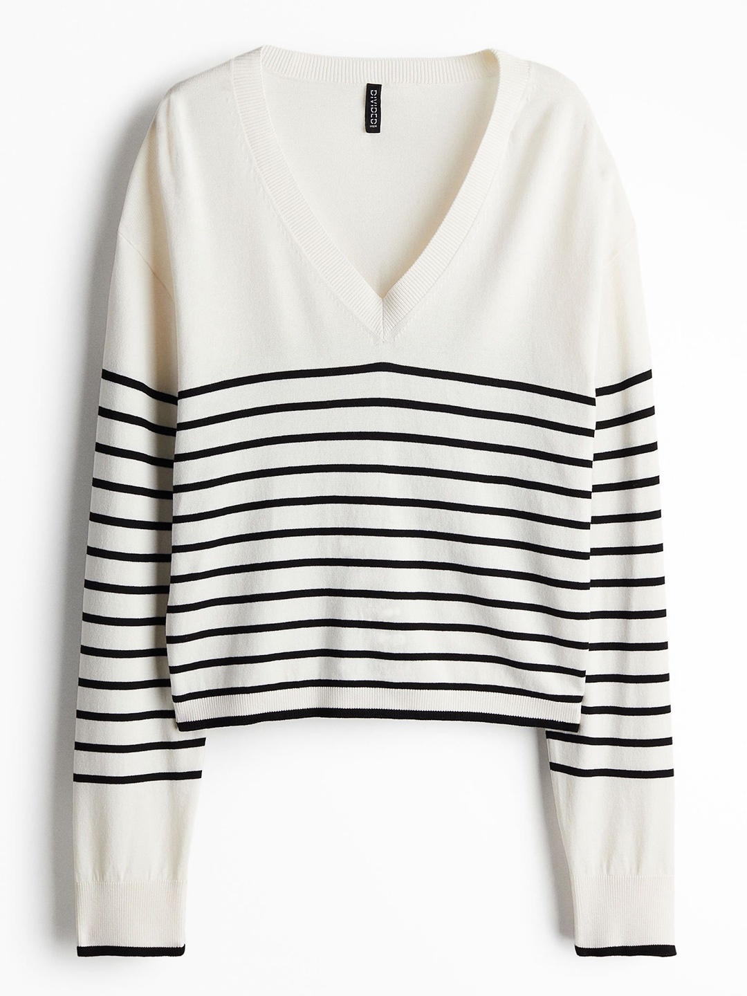 

H&M Women Fine-Knit V-Neck Jumper, White