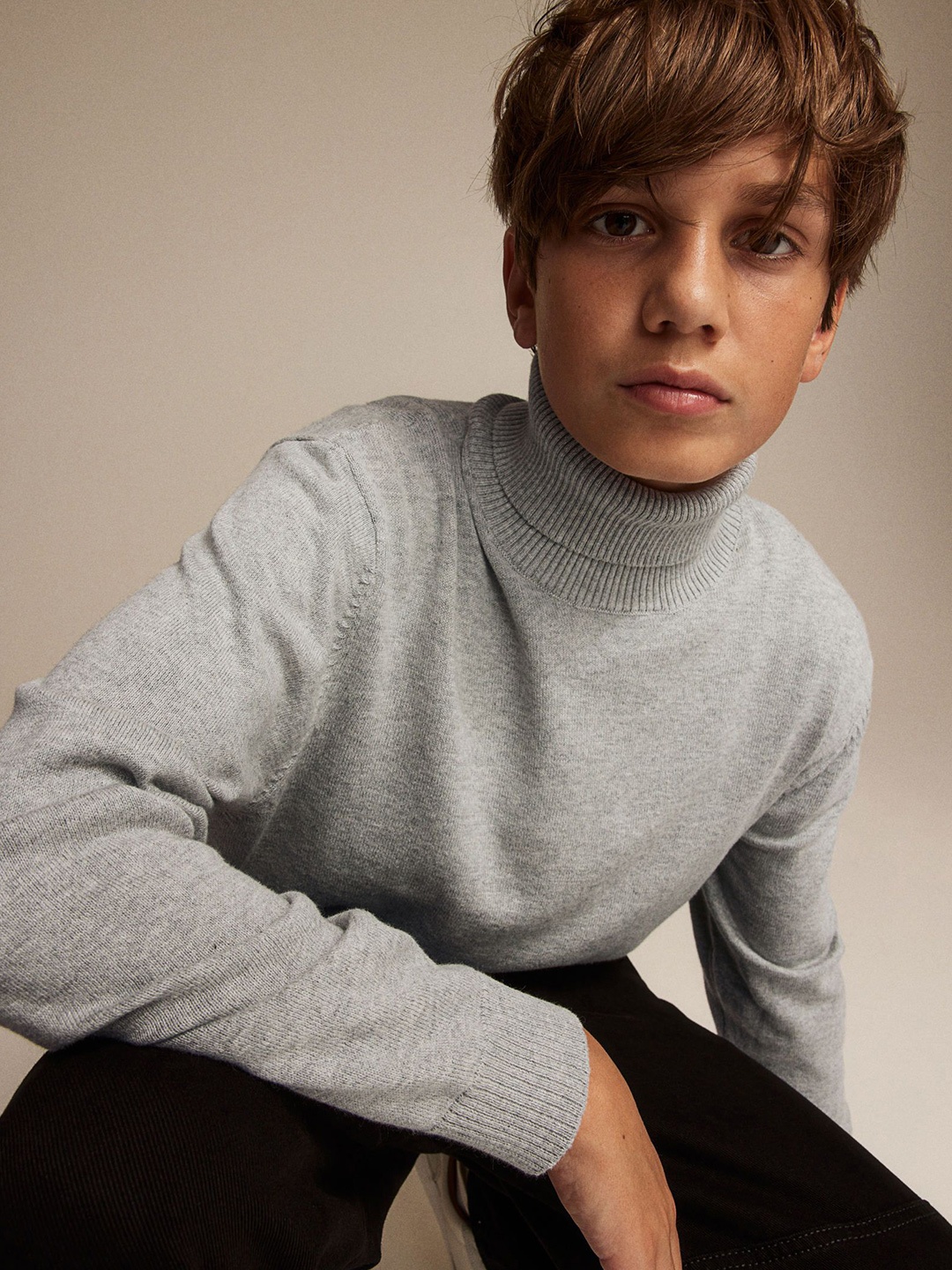 

H&M Boys Cotton Polo-Neck Jumper, Grey