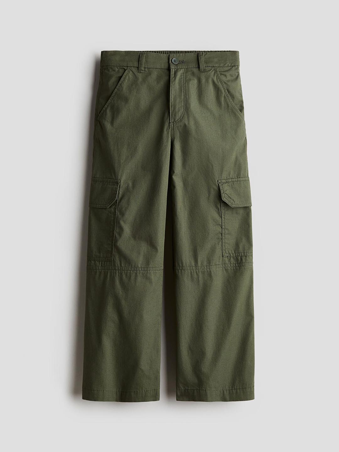 

H&M Girls Pure Cotton Wide Cargo Trouser, Green