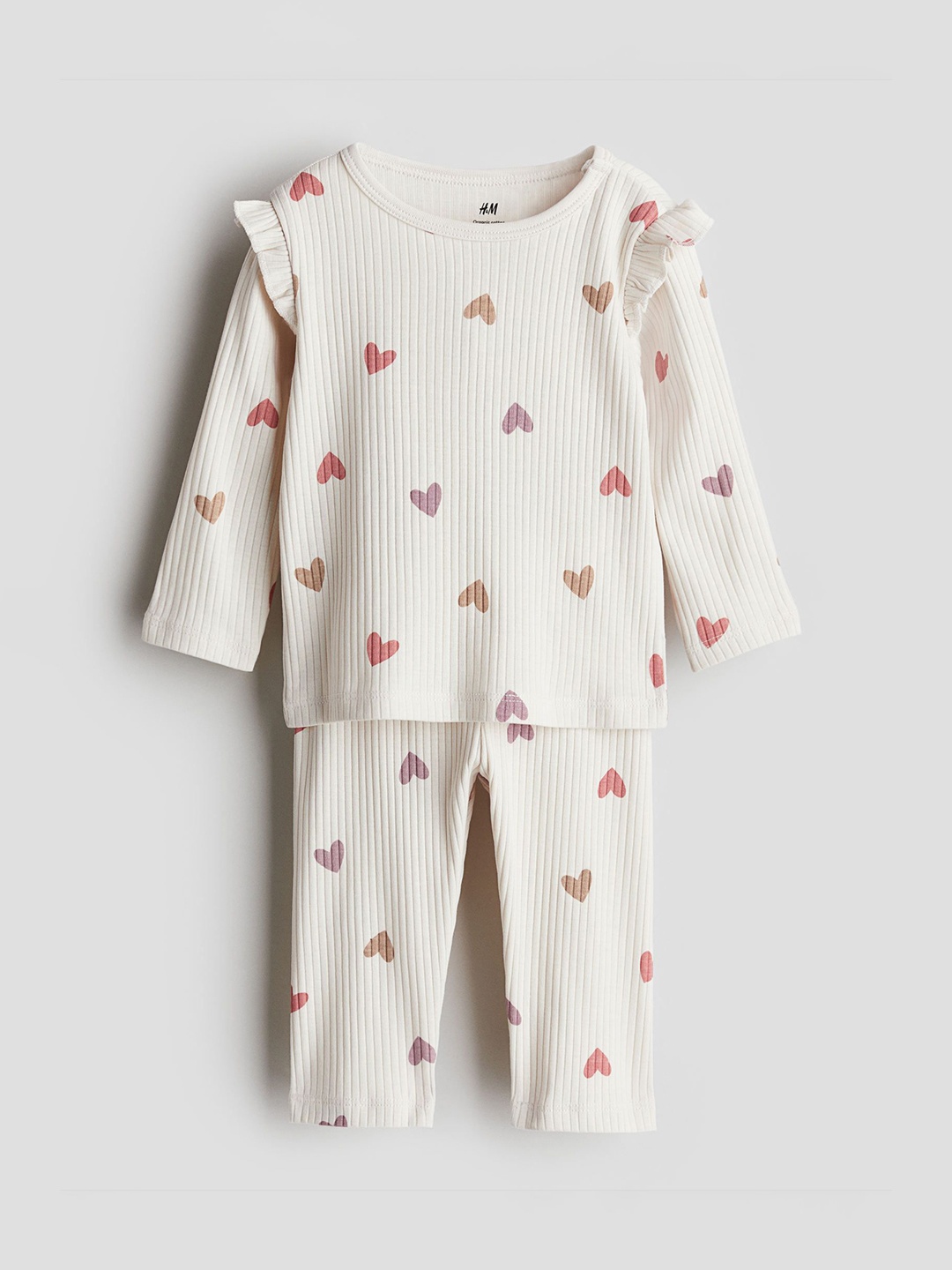 

H&M Boys Printed Ribbed Cotton Clothing Set, Beige