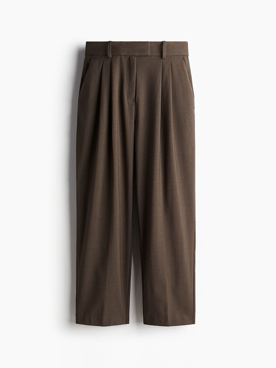 

H&M Women High-Rise Loose Fit Ankle-Length Trousers, Brown