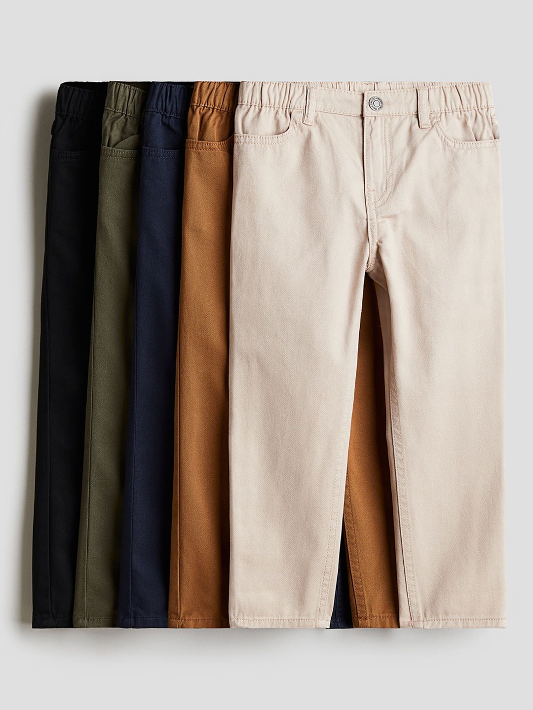 

H&M Boys Pack Of 5 Relaxed Tapered Fit Trousers, Beige
