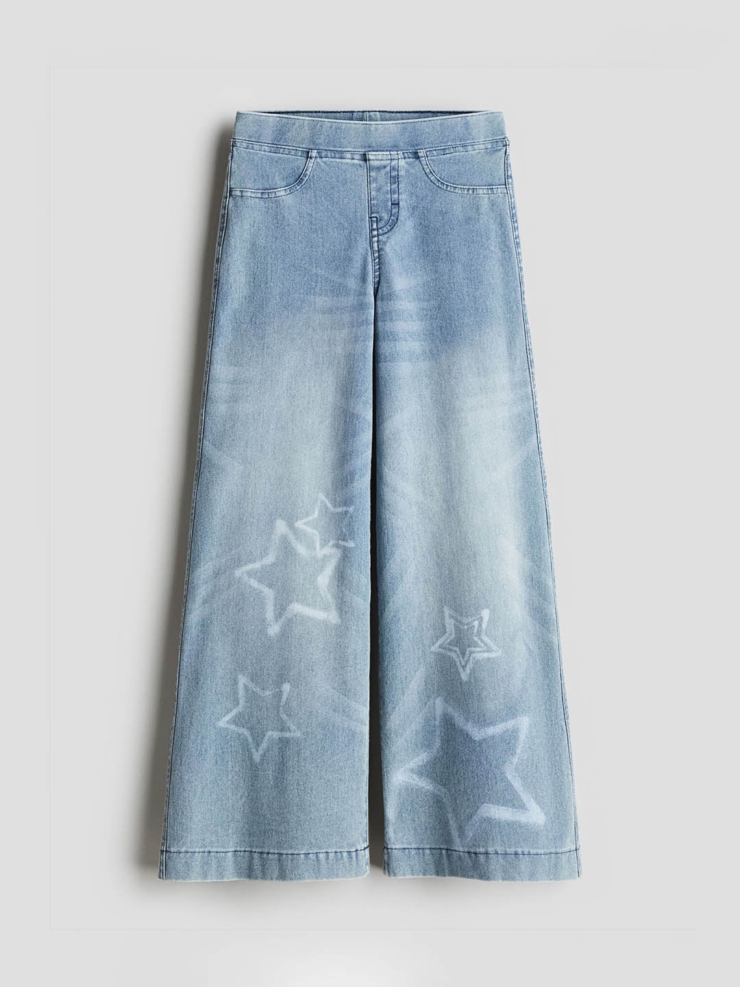 

H&M Girls Mid-Rise Printed Wide Trousers, Blue
