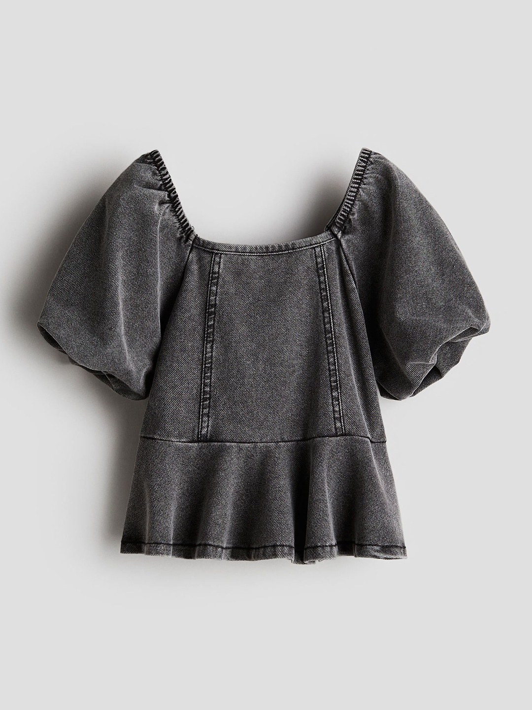 

H&M Girls Denim-Look Peplum Blouse, Grey