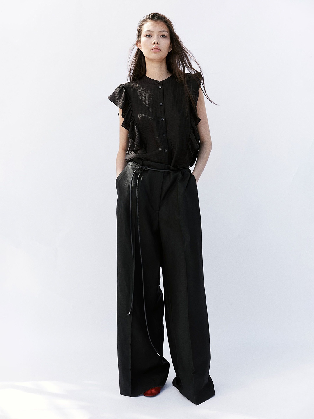 

H&M Frill-Trimmed Blouse, Black