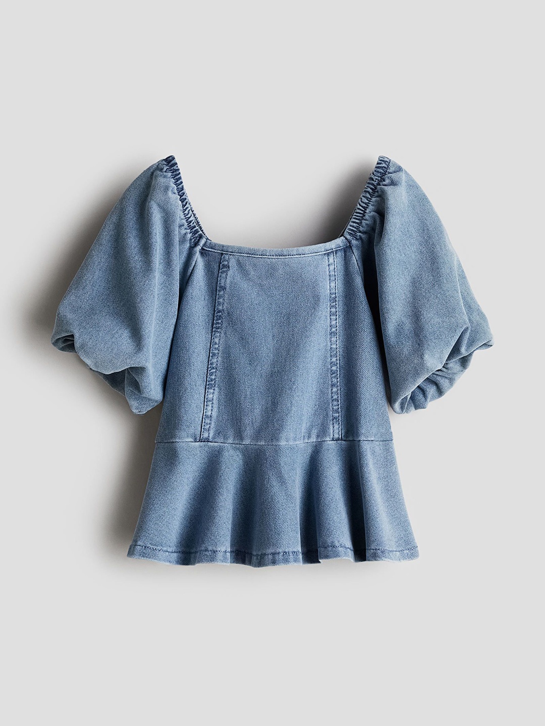 

H&M Girls Denim-Look Peplum Blouse, Blue