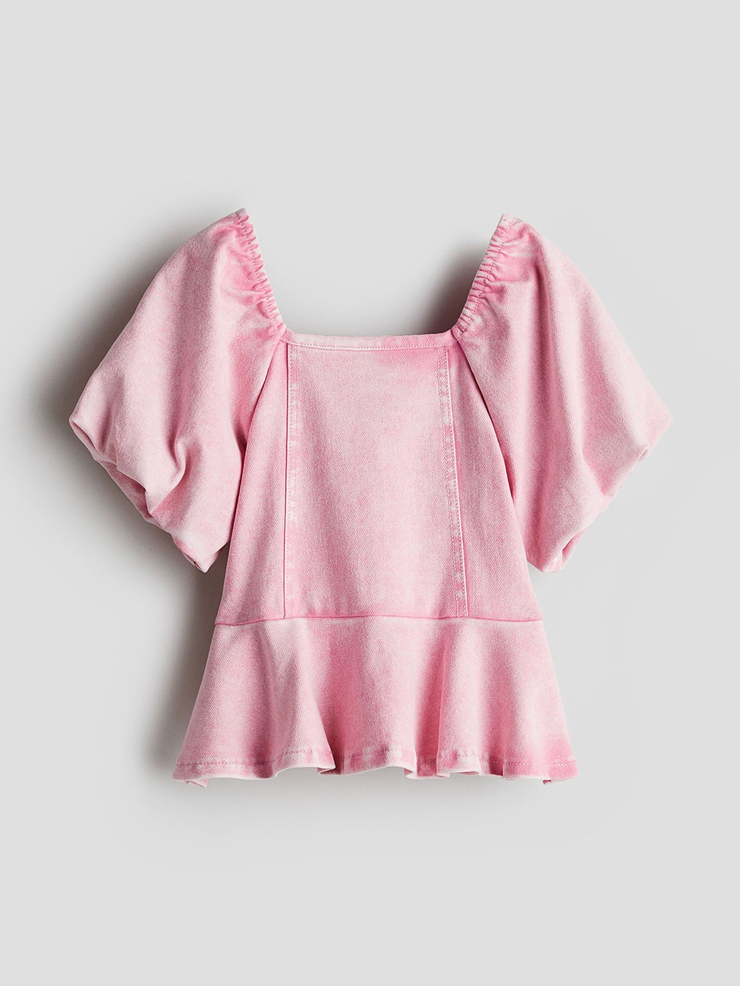 

H&M Denim-Look Peplum Blouse, Pink