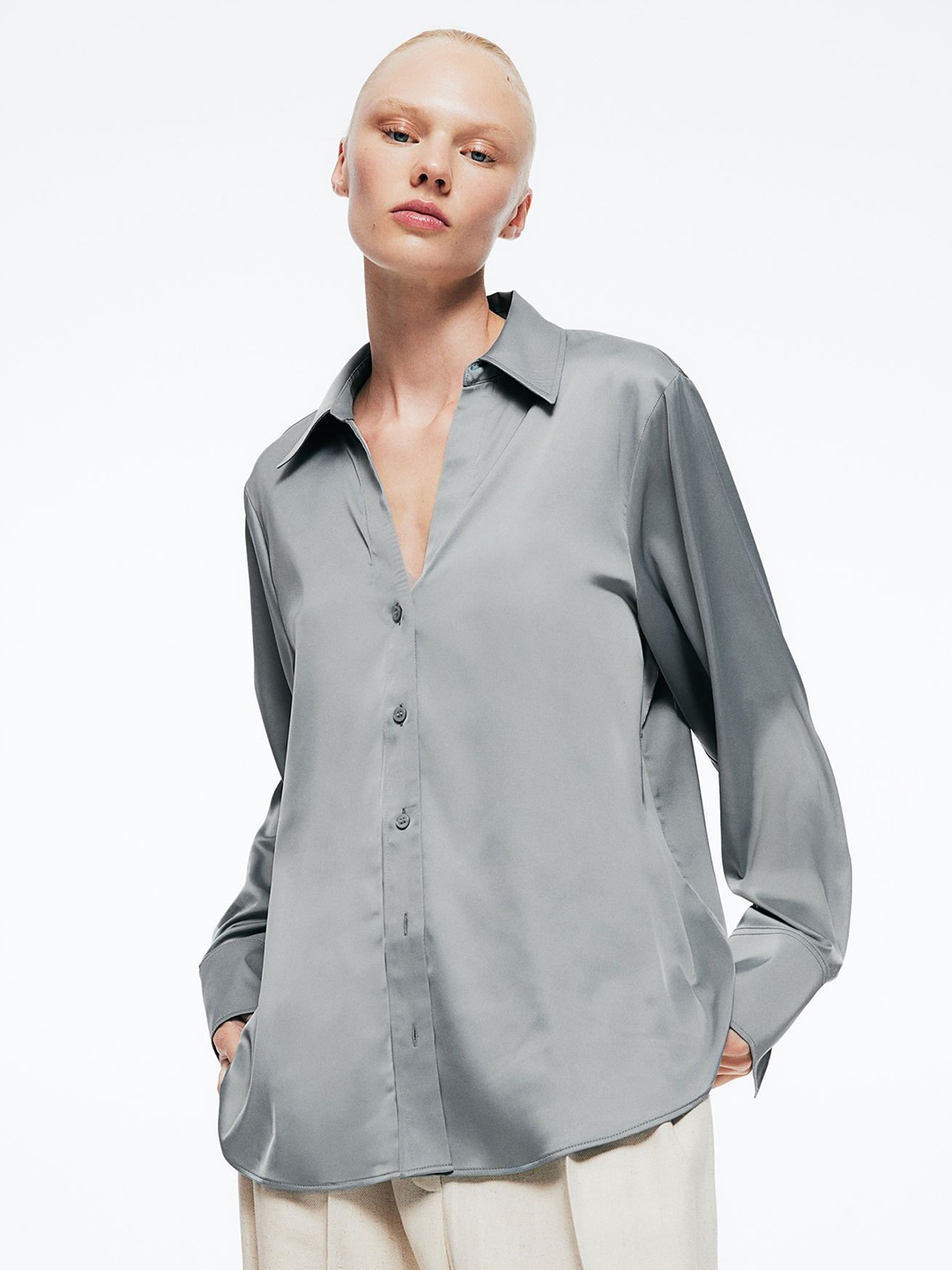 

H&M V-Neck Blouse, Grey