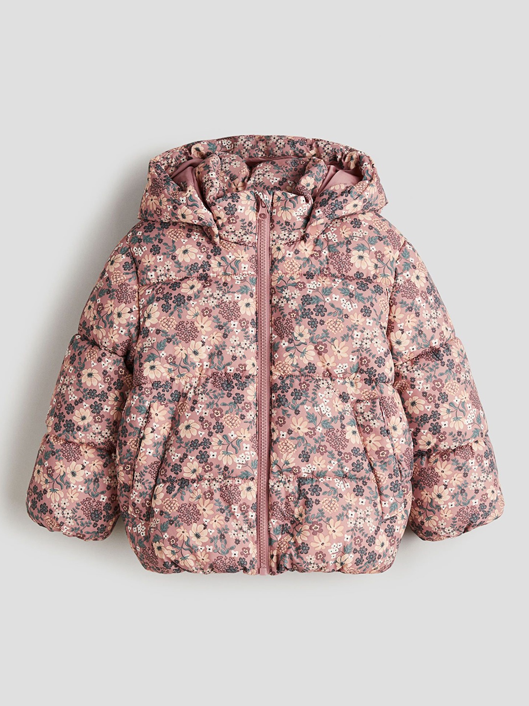 

H&M Girls Floral Printed Water-Repellent Puffer Jacket, Pink