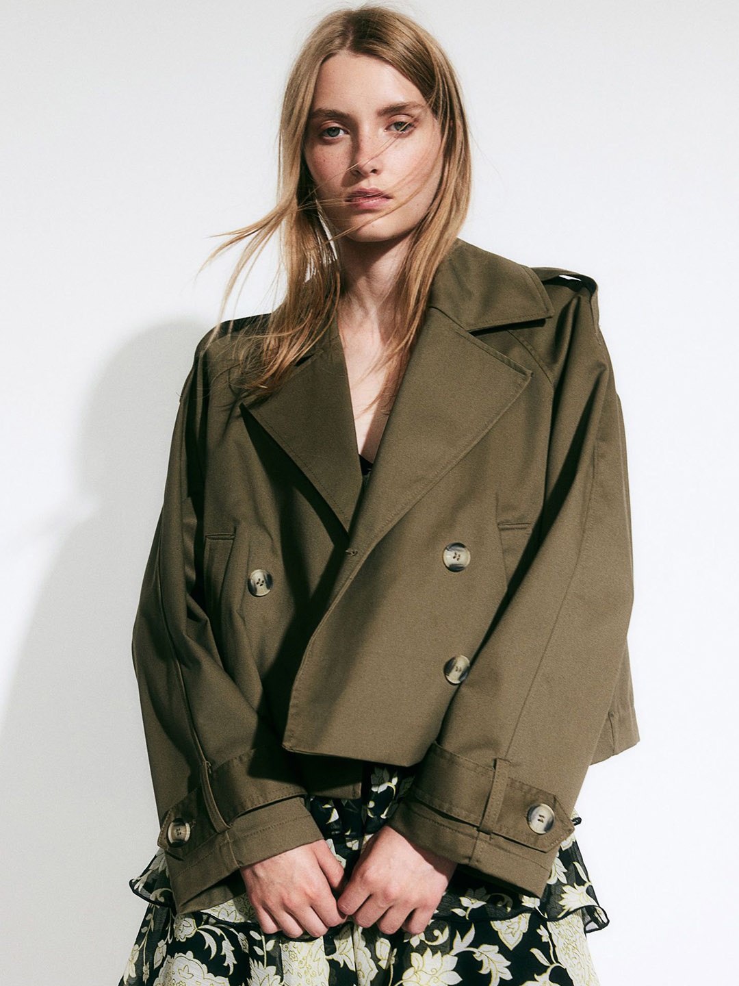 

H&M Short Trench Coat, Green