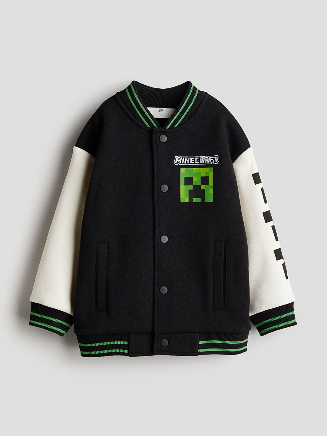 

H&M Boys Oversized Printed Baseball Jacket, Black