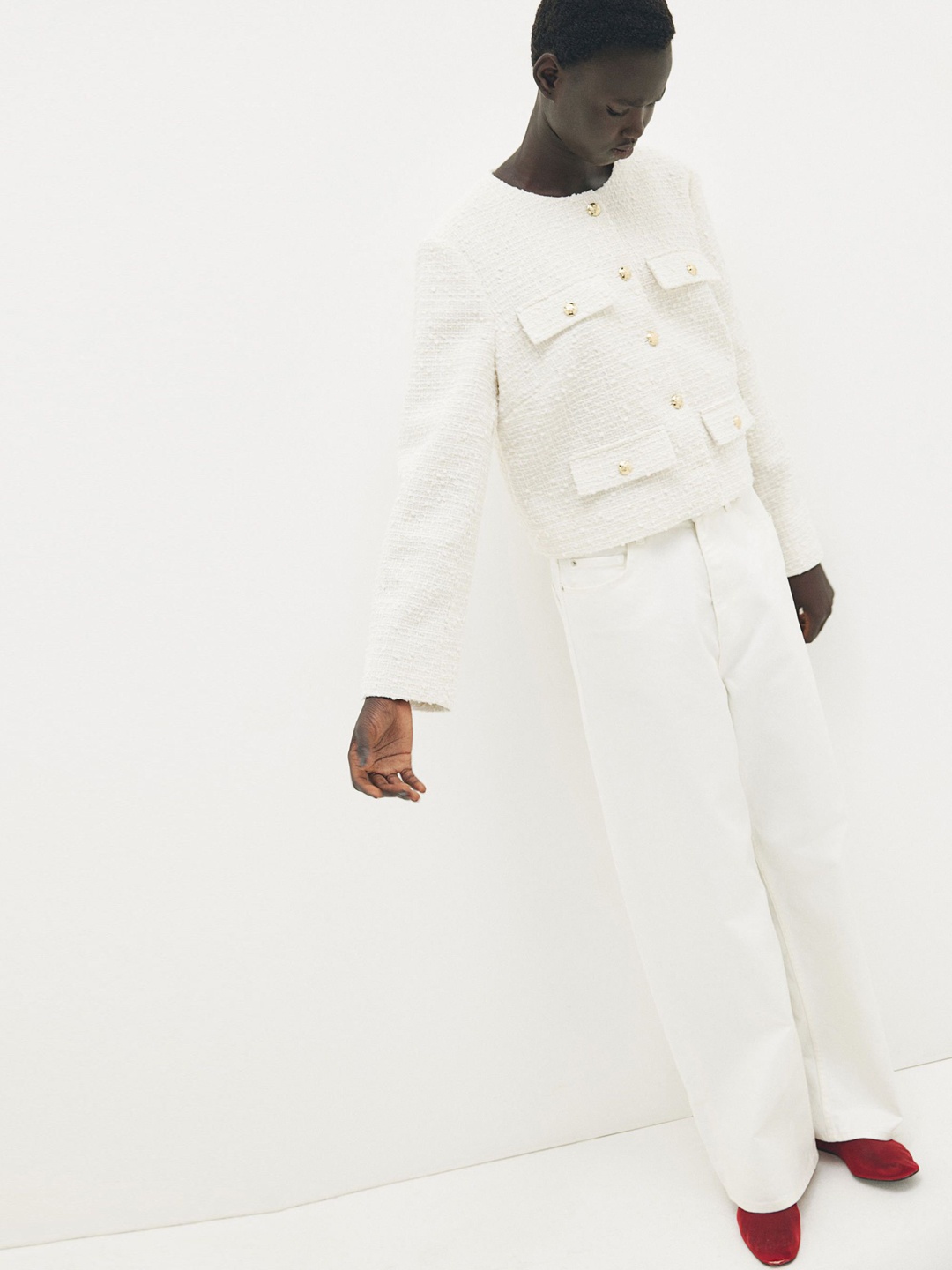 

H&M Women Collarless Jacket, White