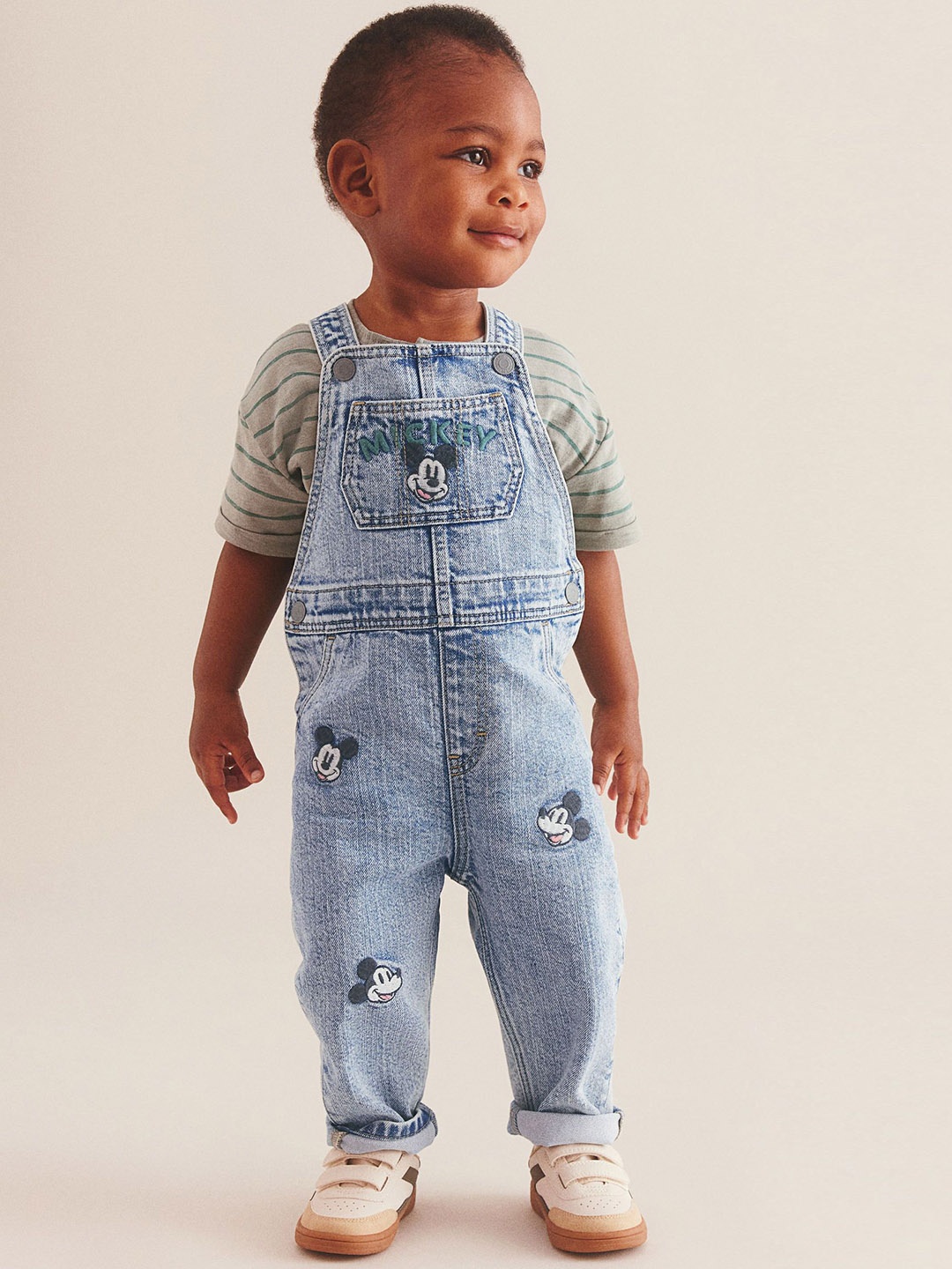 

H&M Boys Embroidery-Detail Denim Dungarees, Blue