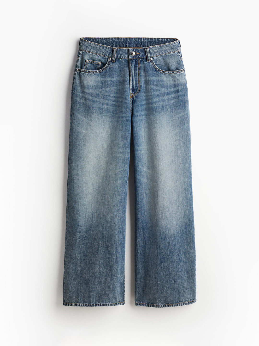 

H&M Women Baggy Wide Low Light Fade Jeans, Blue