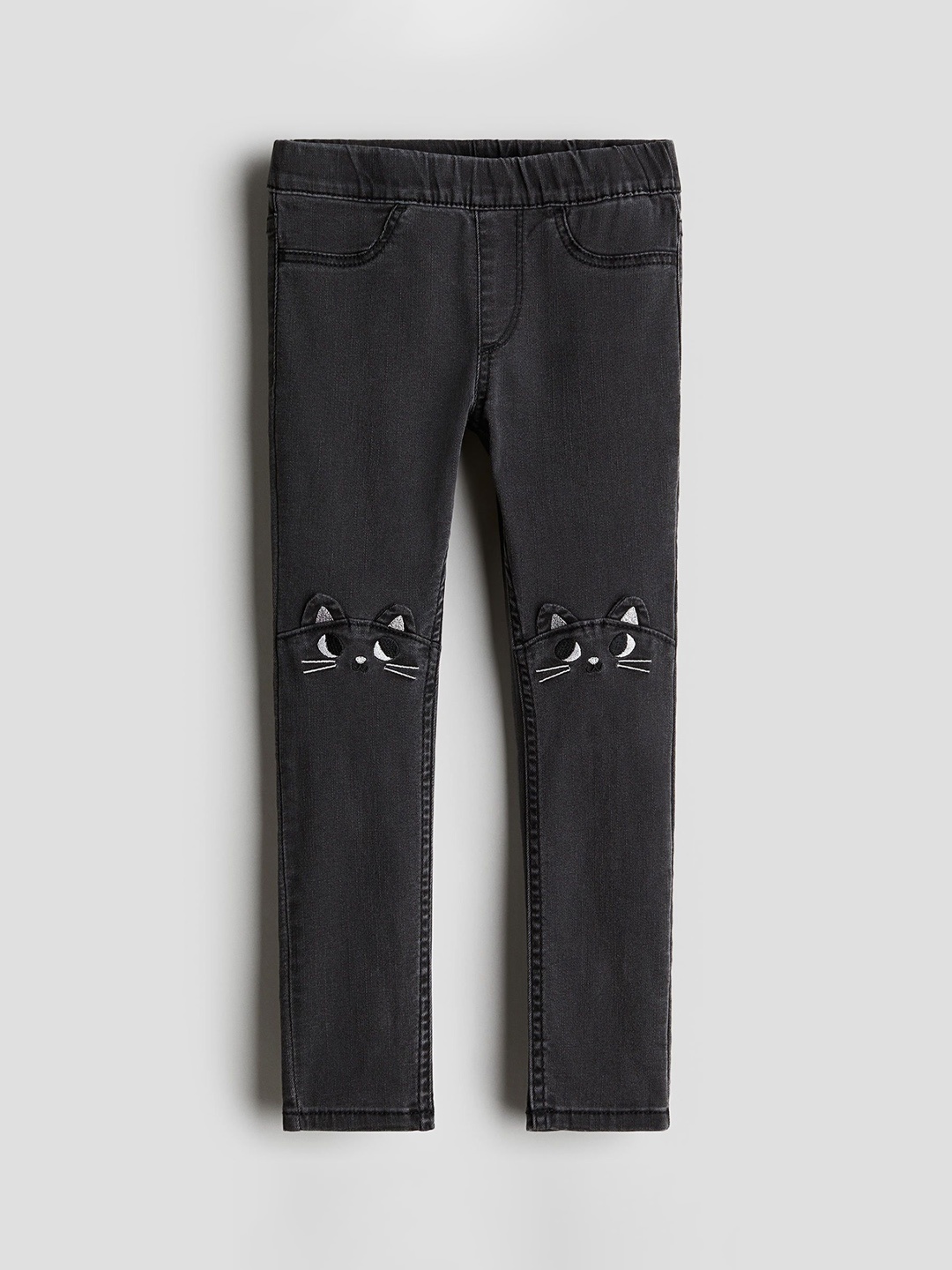 

H&M Girls Embroidered Denim Jeggings, Grey