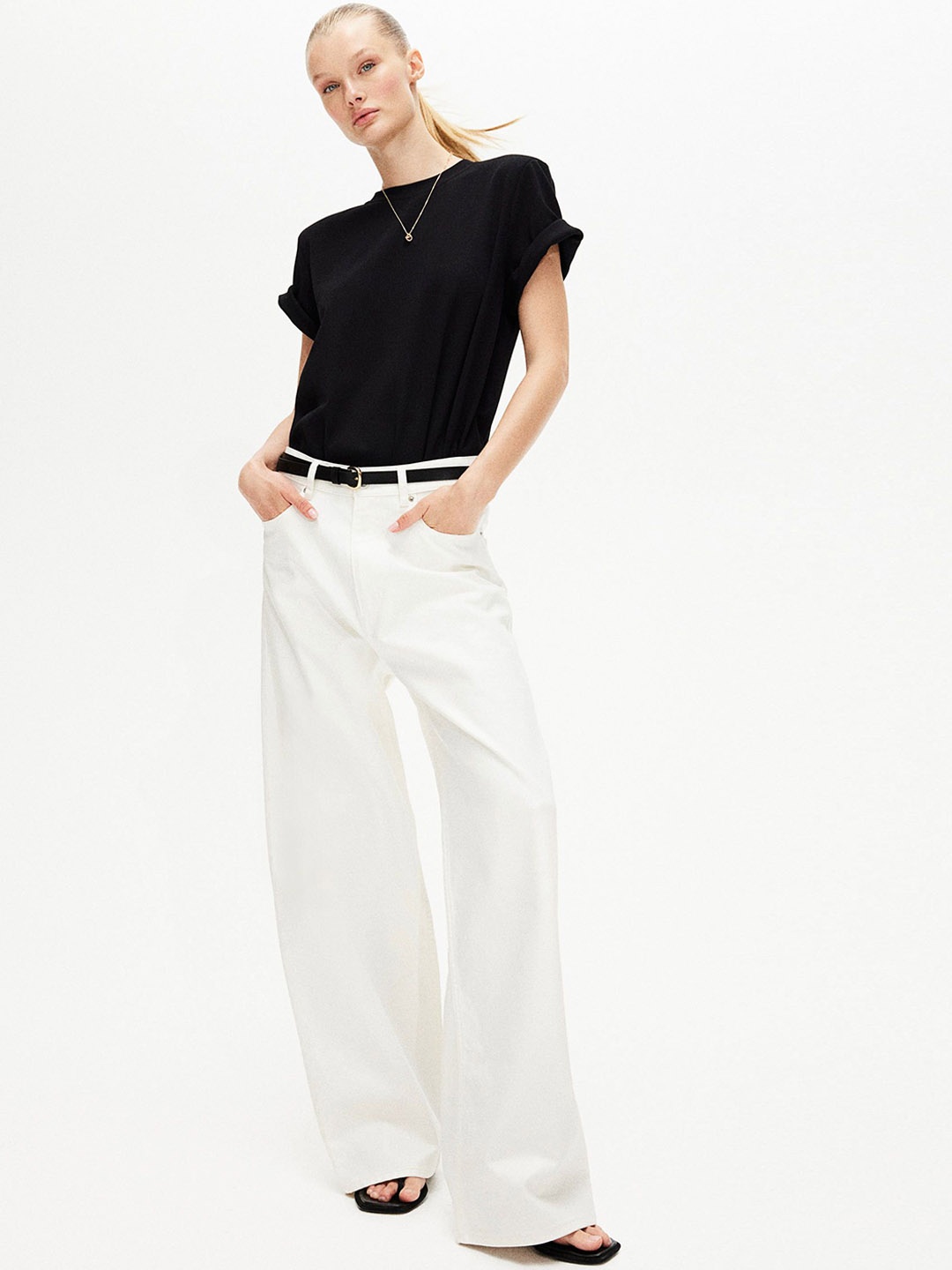 

H&M Women Pure Cotton Wide Regular Jeans, White