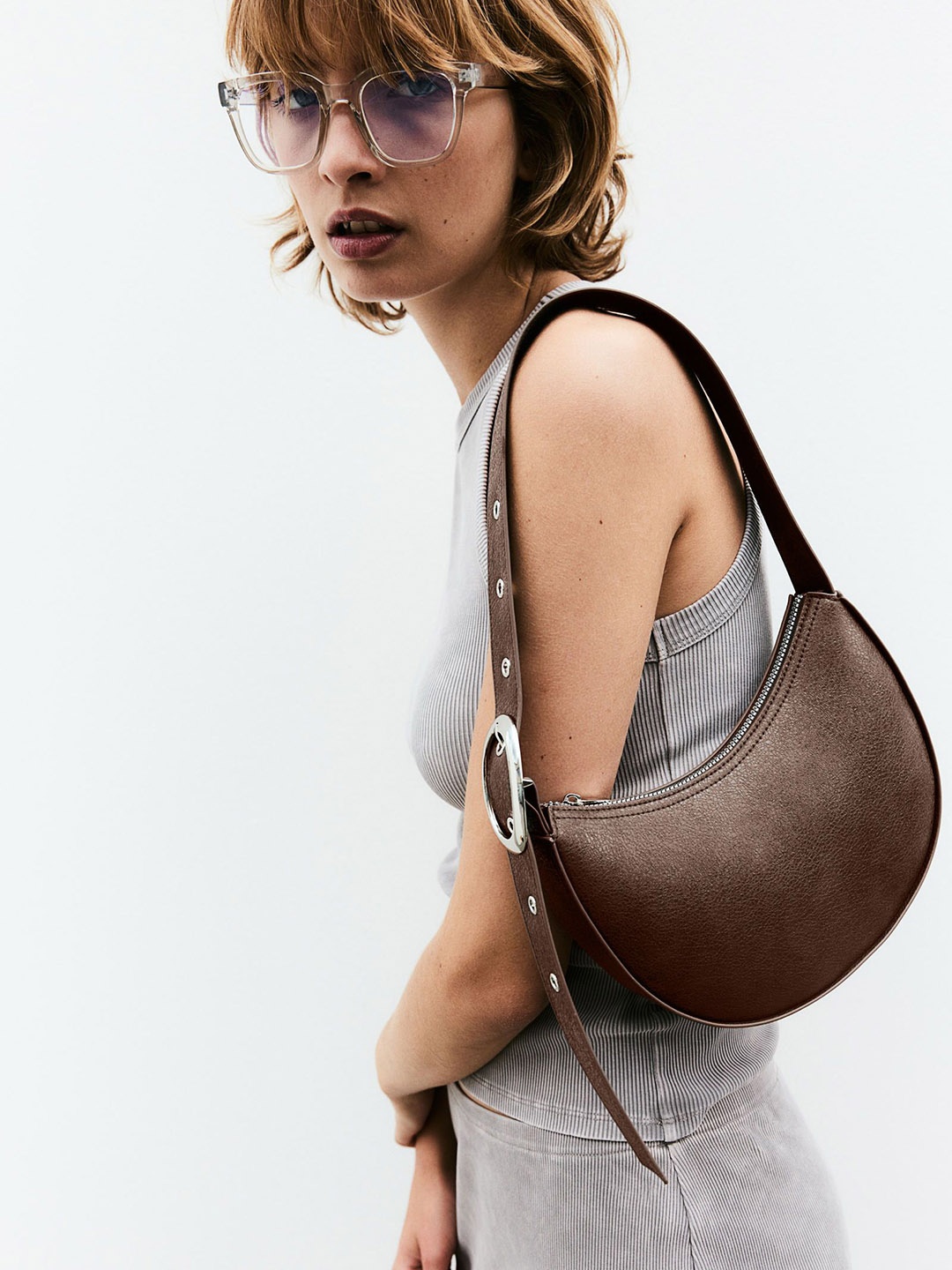 

H&M Women Coated Shoulder Bag, Brown