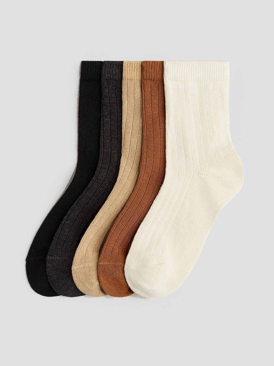 

H&M Boys Pack Of 5 Ribbed Socks, Beige