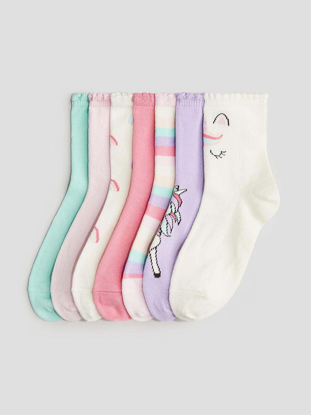 

H&M Pack Of 7 Girls Printed Socks, Green