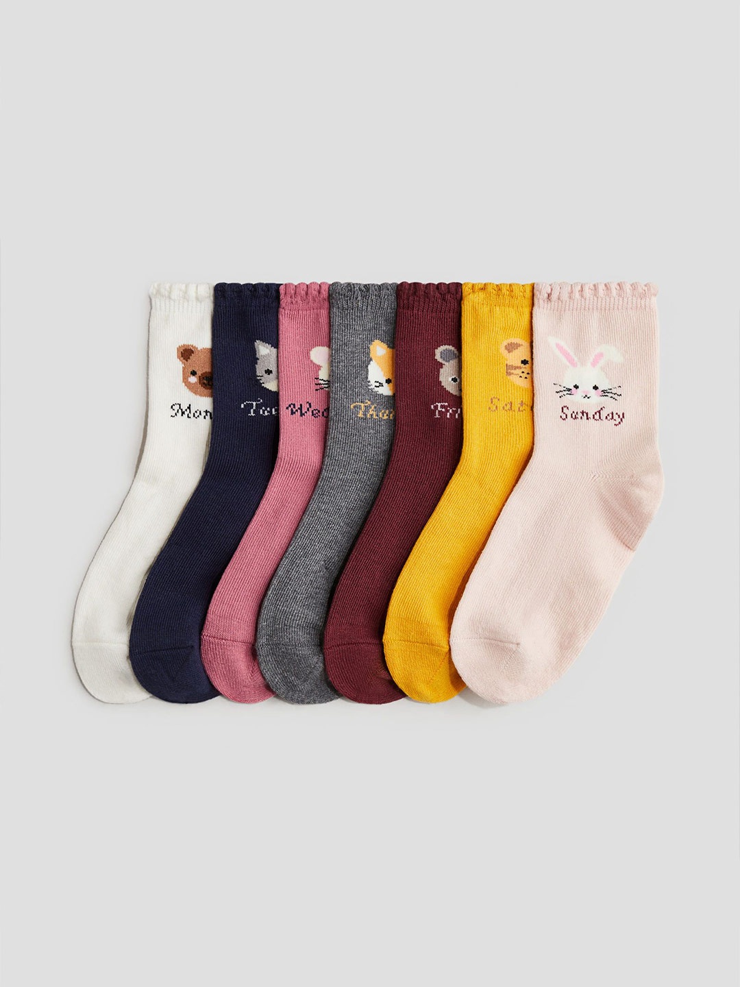 

H&M Girls Pack Of 7 Patterned Ankle-Length Socks, Yellow