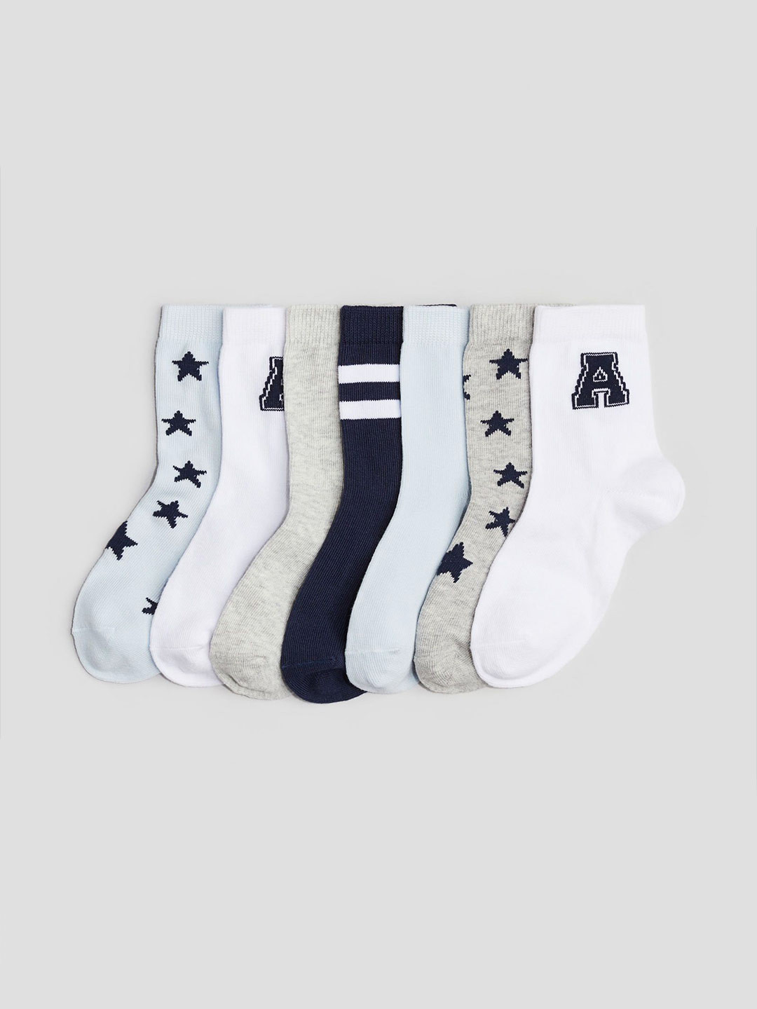 

H&M Boys Pack Of 7 Printed Socks, Grey