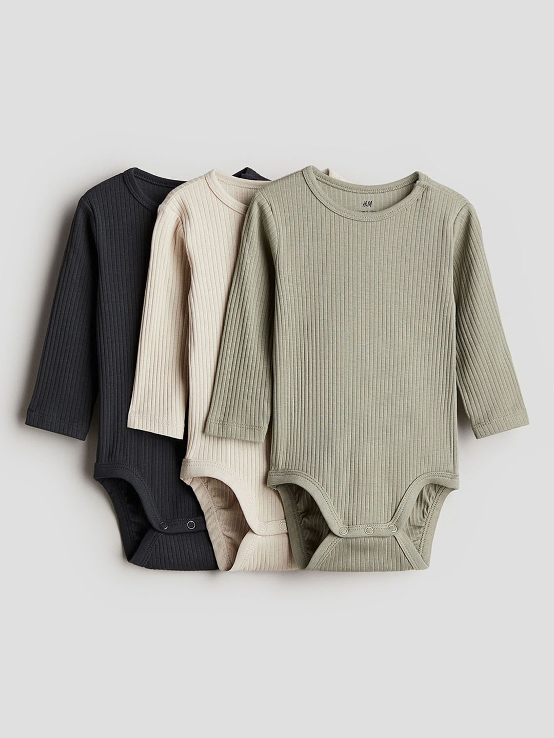 

H&M Infant Boys Pack Of 3 Ribbed Bodysuits, Green