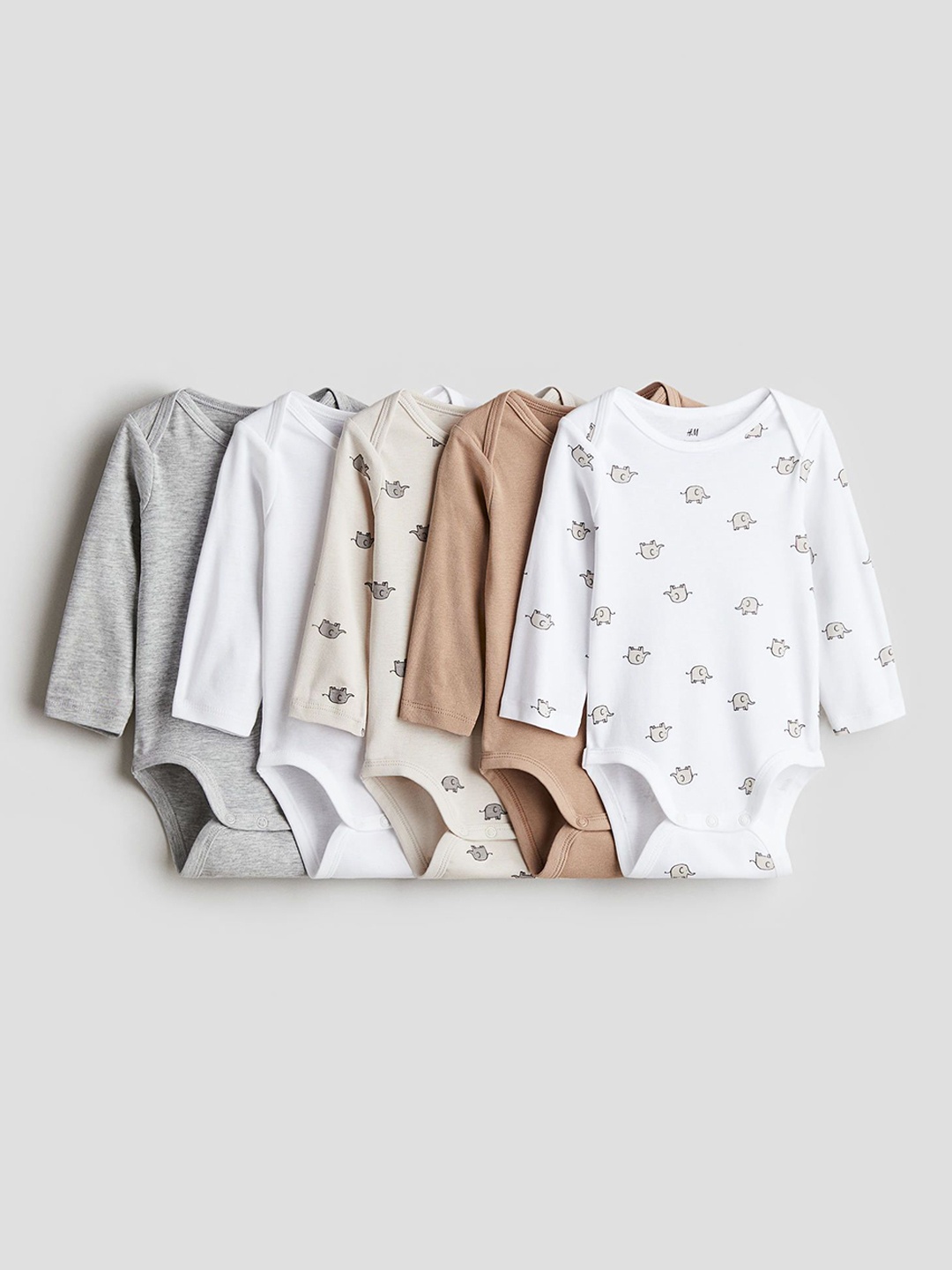 

H&M 5-Pack Long-Sleeved Bodysuits, Beige