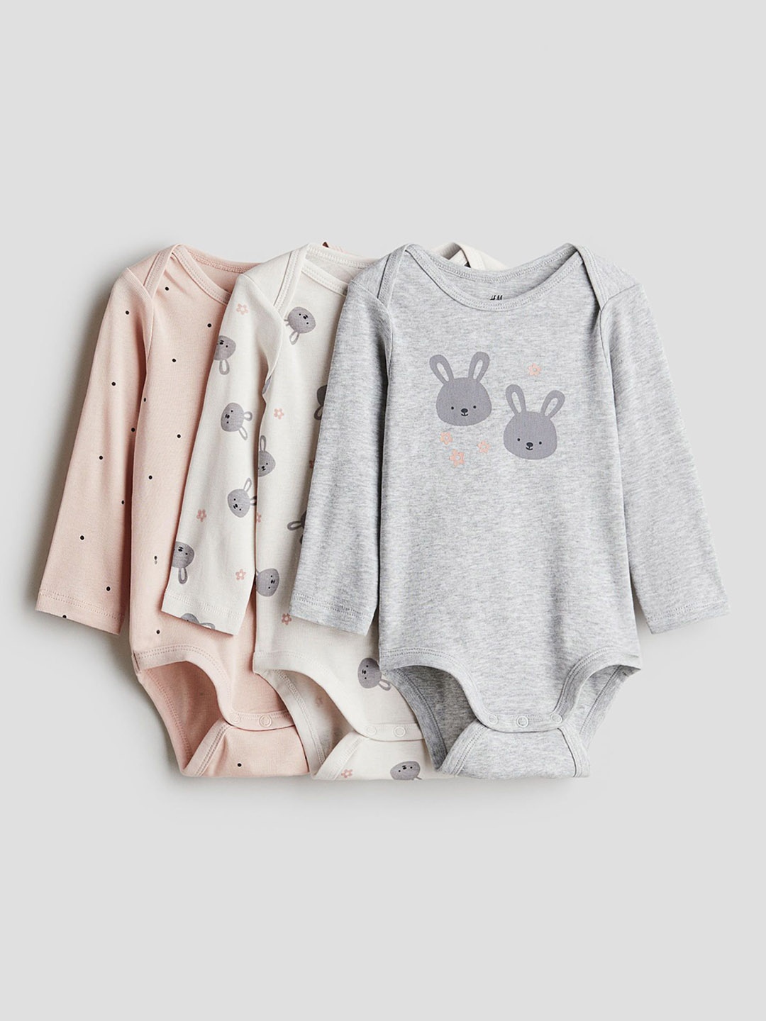 

H&M Infant Boys 3-Pack Long-Sleeved Bodysuits, Grey