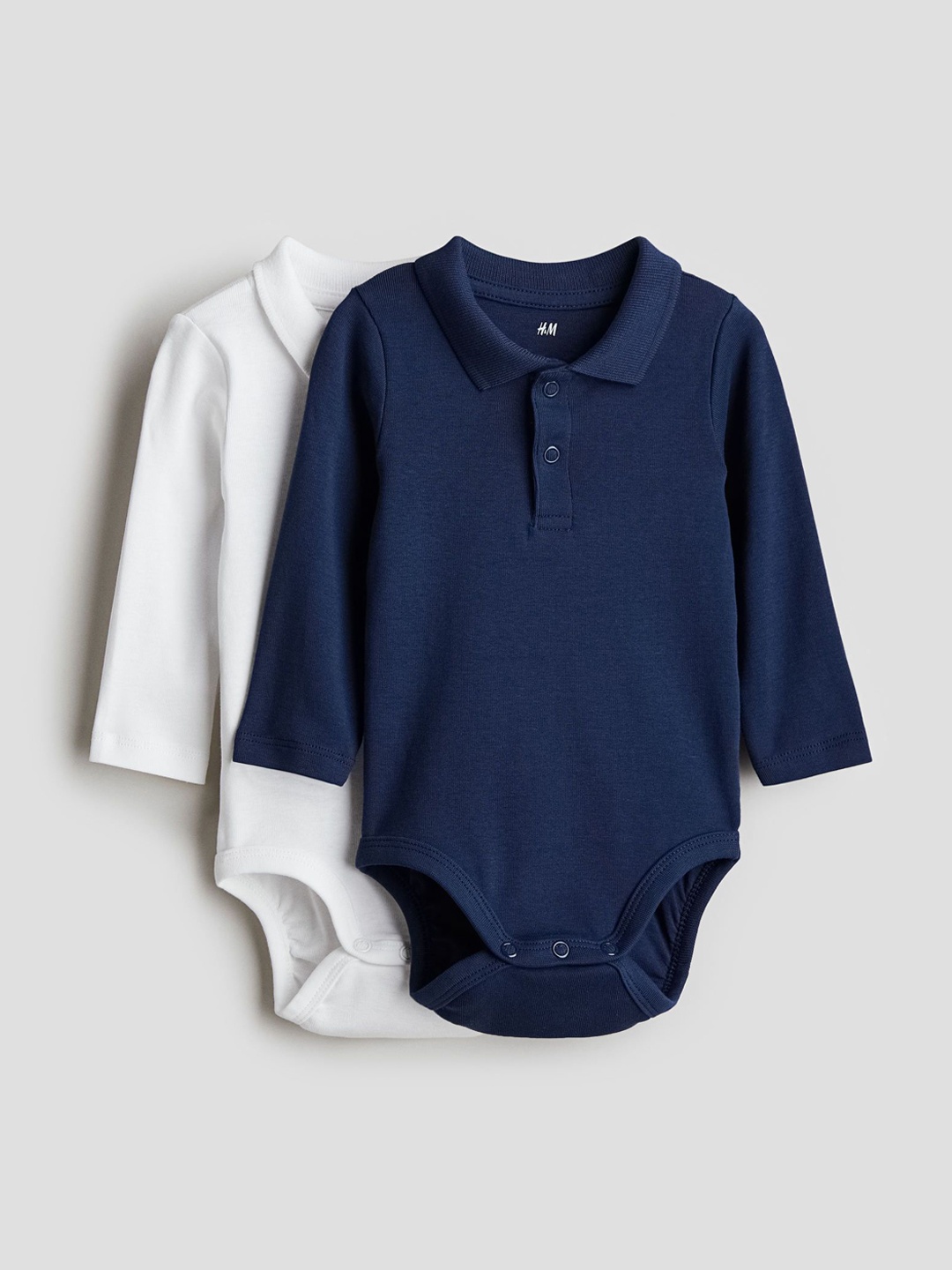 

H&M Boys Pack Of 2 Long-Sleeved Bodysuits, Blue