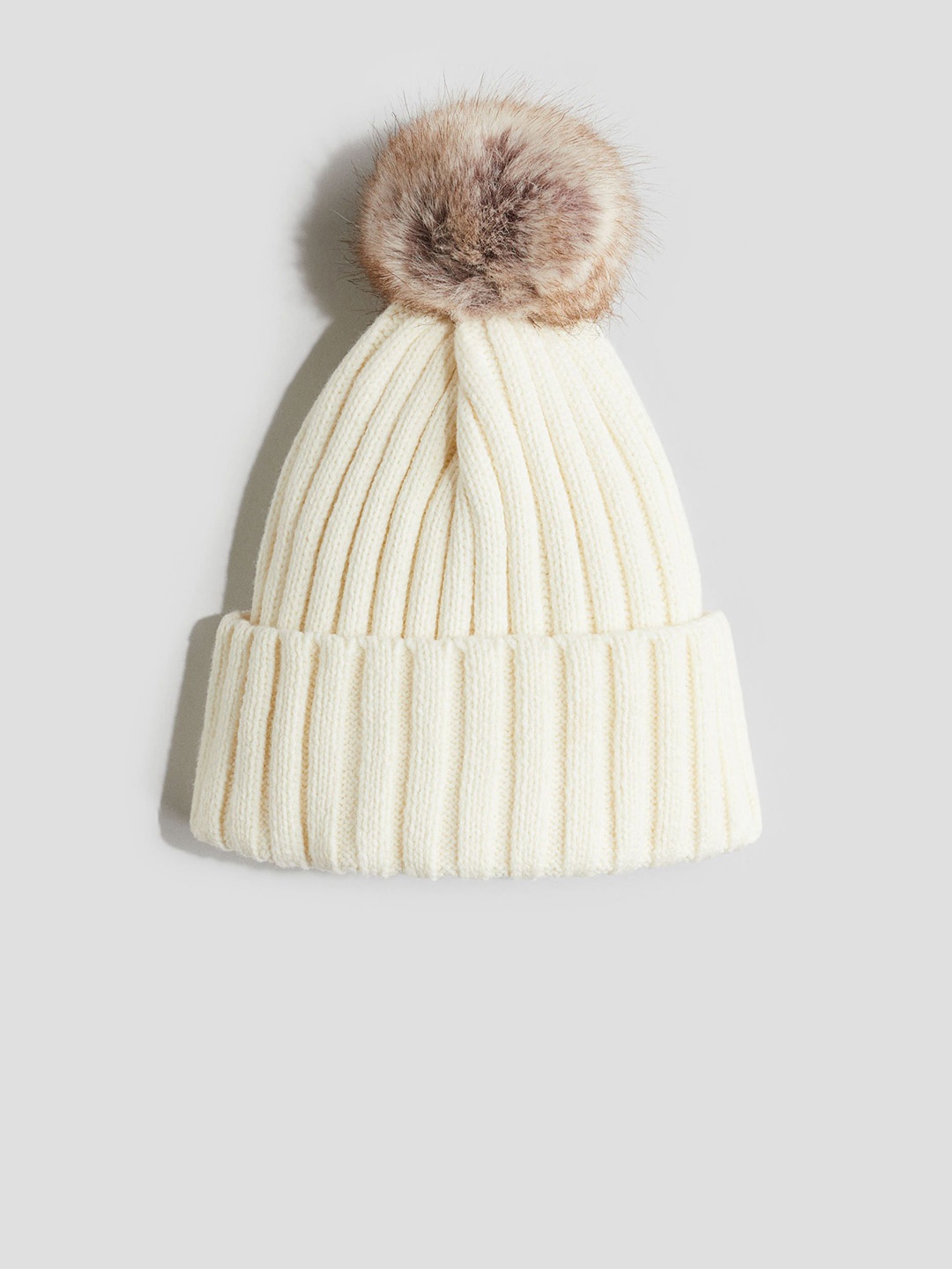 

H&M Infant Boys Rib-Knit Pompom Beanie Caps, White