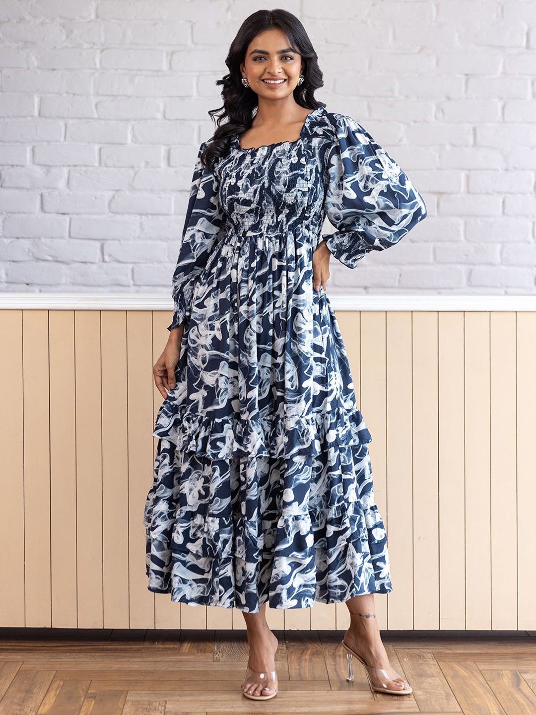 

Polago Clothing Printed Fit & Flare Maxi Dress, Blue