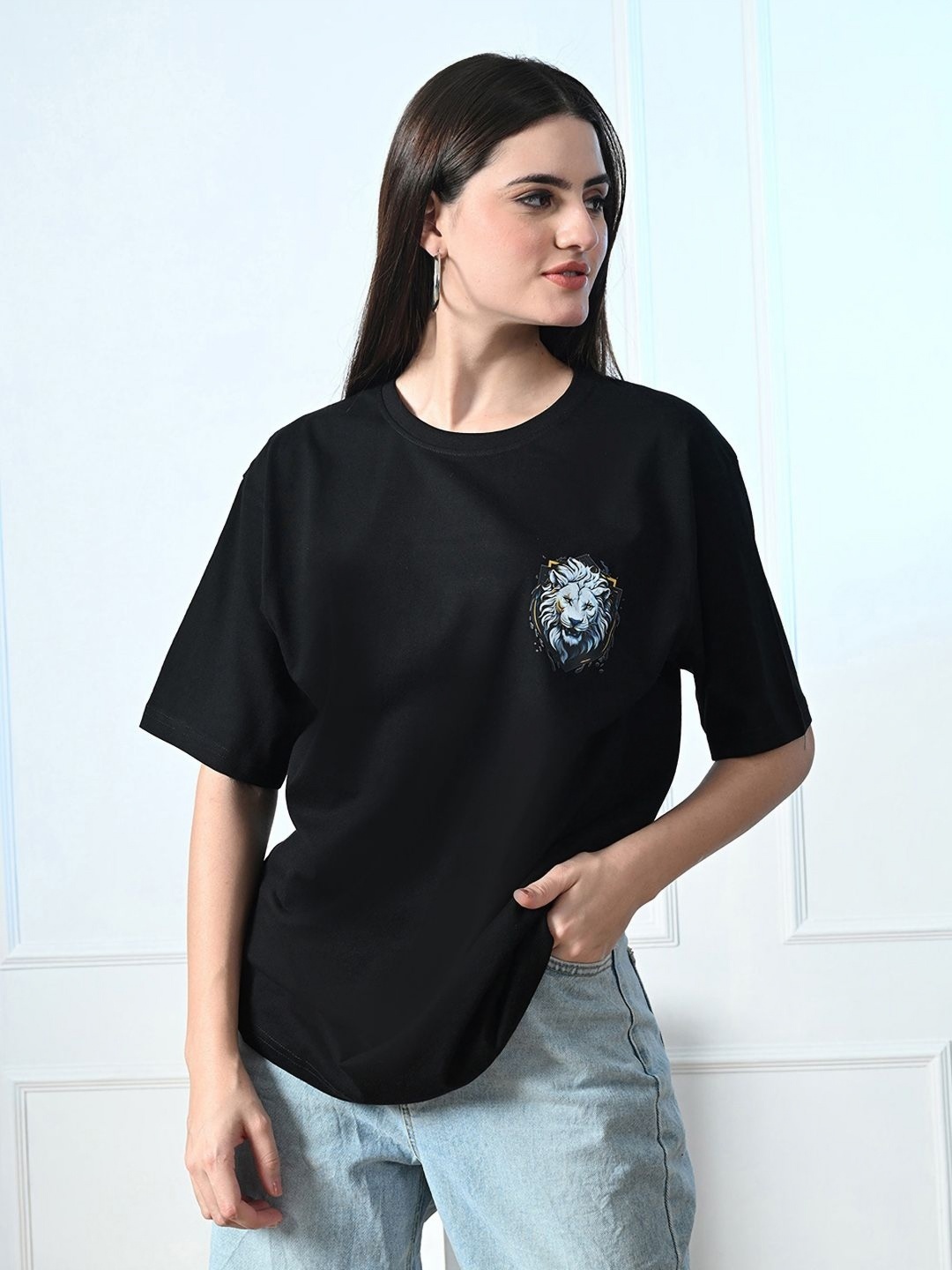 

FITINC Women Printed Hooded Bio Finish T-shirt, Black