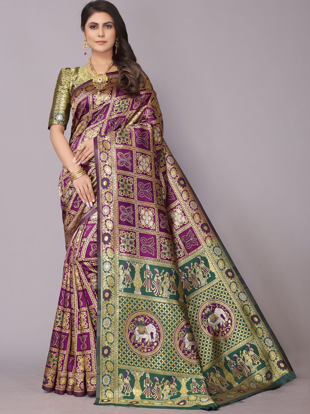 

PERFECT WEAR Ethnic Motifs Zari Woven Patola Saree, Burgundy