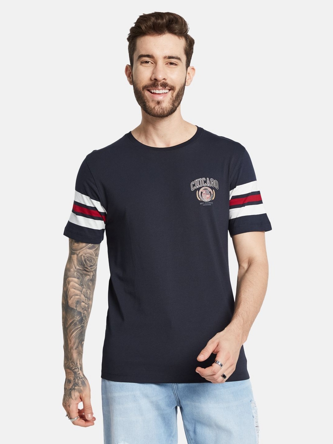 

Octave Men Solid Round Neck T-shirt, Navy blue