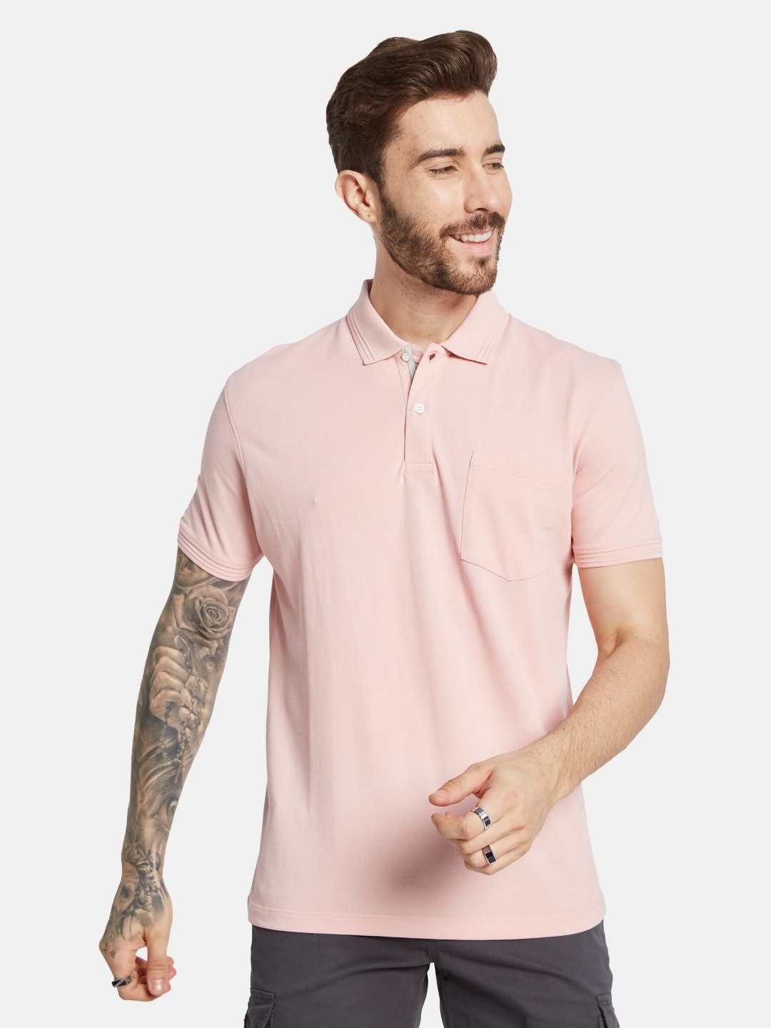 

Octave Men Solid Polo Collar Pocket T-shirt, Pink