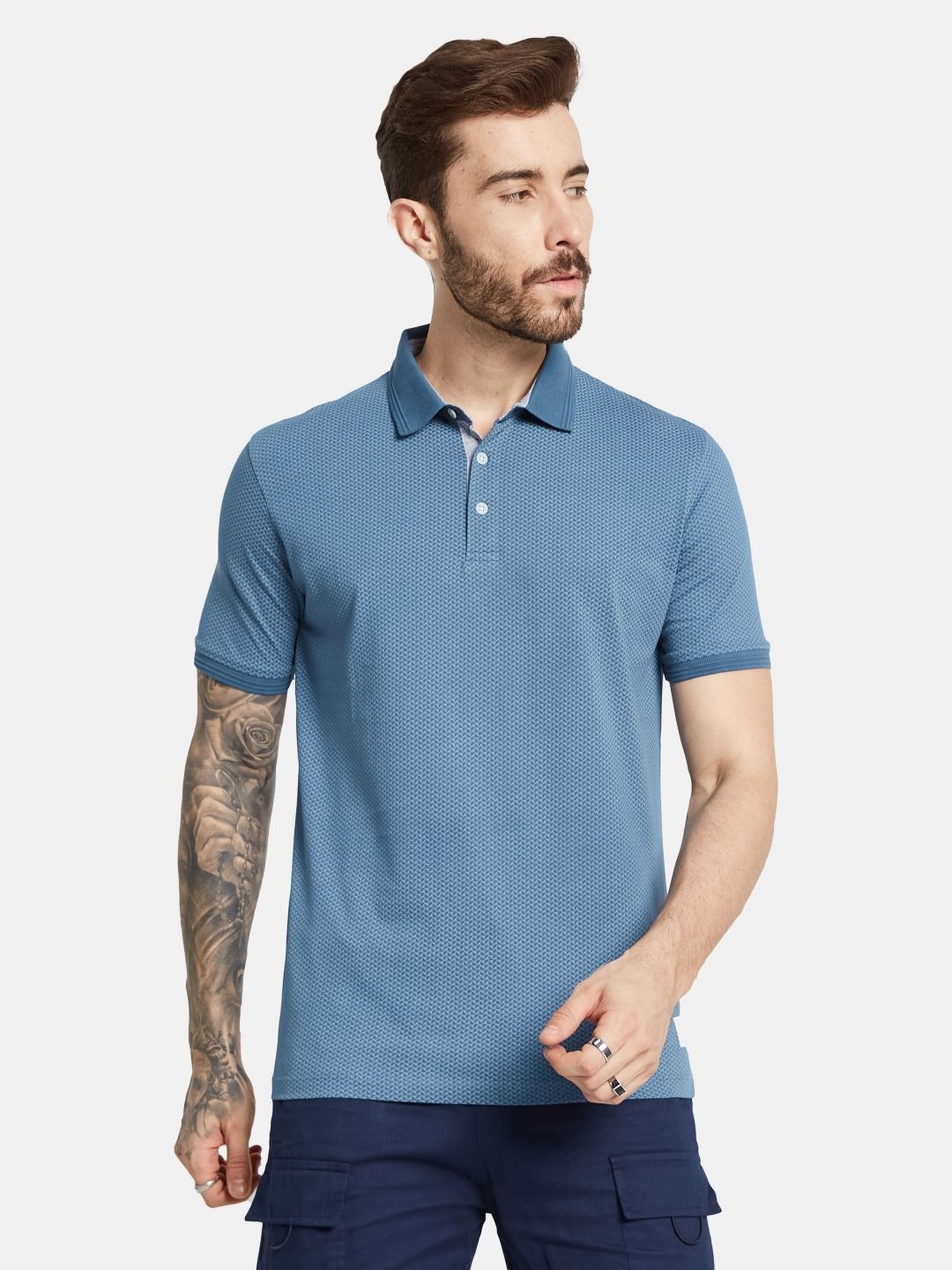 

Octave Men Conversational Printed Polo Collar T-shirt, Blue